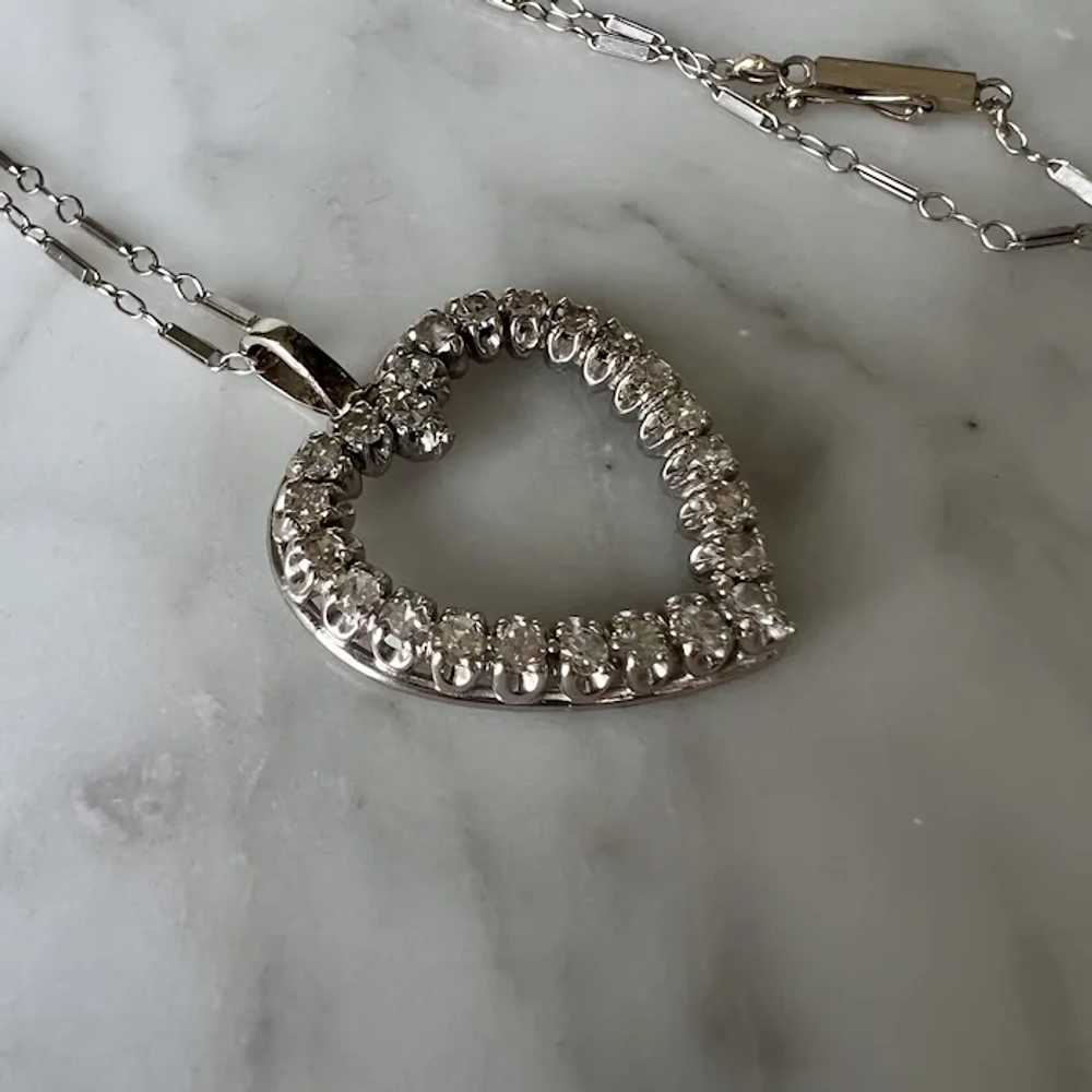14K White Gold Diamond Open Heart Chain Necklace … - image 5