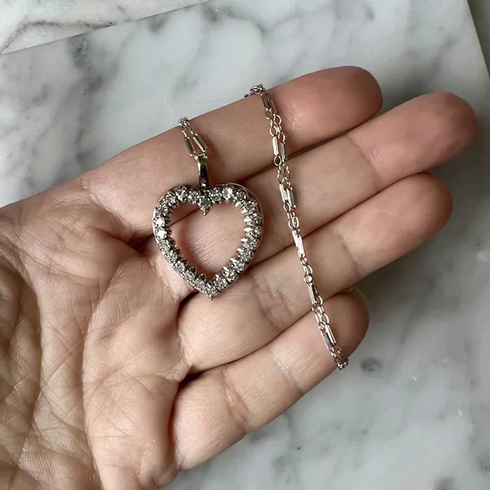 14K White Gold Diamond Open Heart Chain Necklace … - image 6