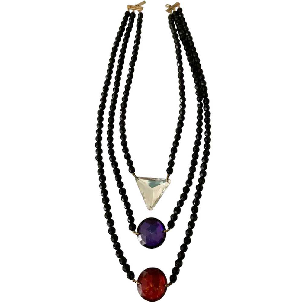 Dauplaise Black Glass Necklace with Colorful Acce… - image 1