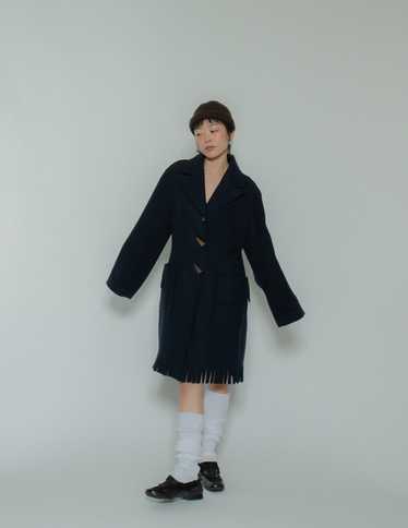 Romeo Gigli vintage navy wool coat with fringes