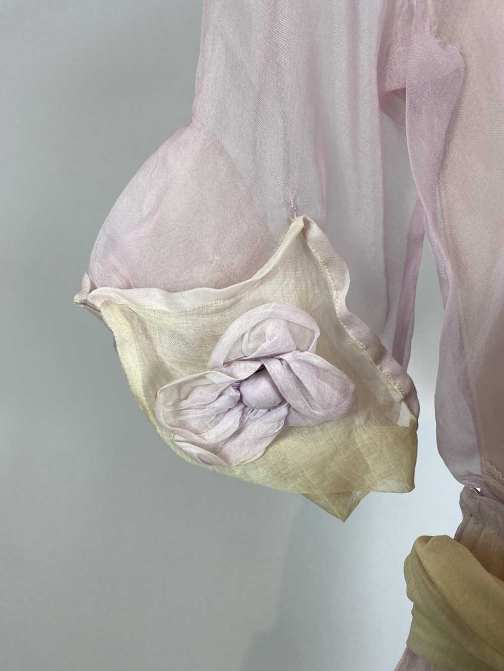 1920s Pastel Silk Chiffon Rosette Embellished Dre… - image 3