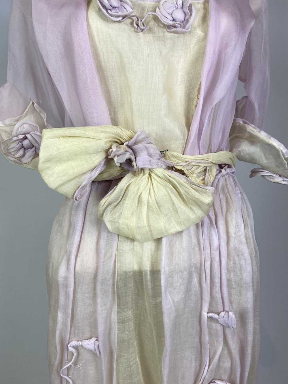 1920s Pastel Silk Chiffon Rosette Embellished Dre… - image 5