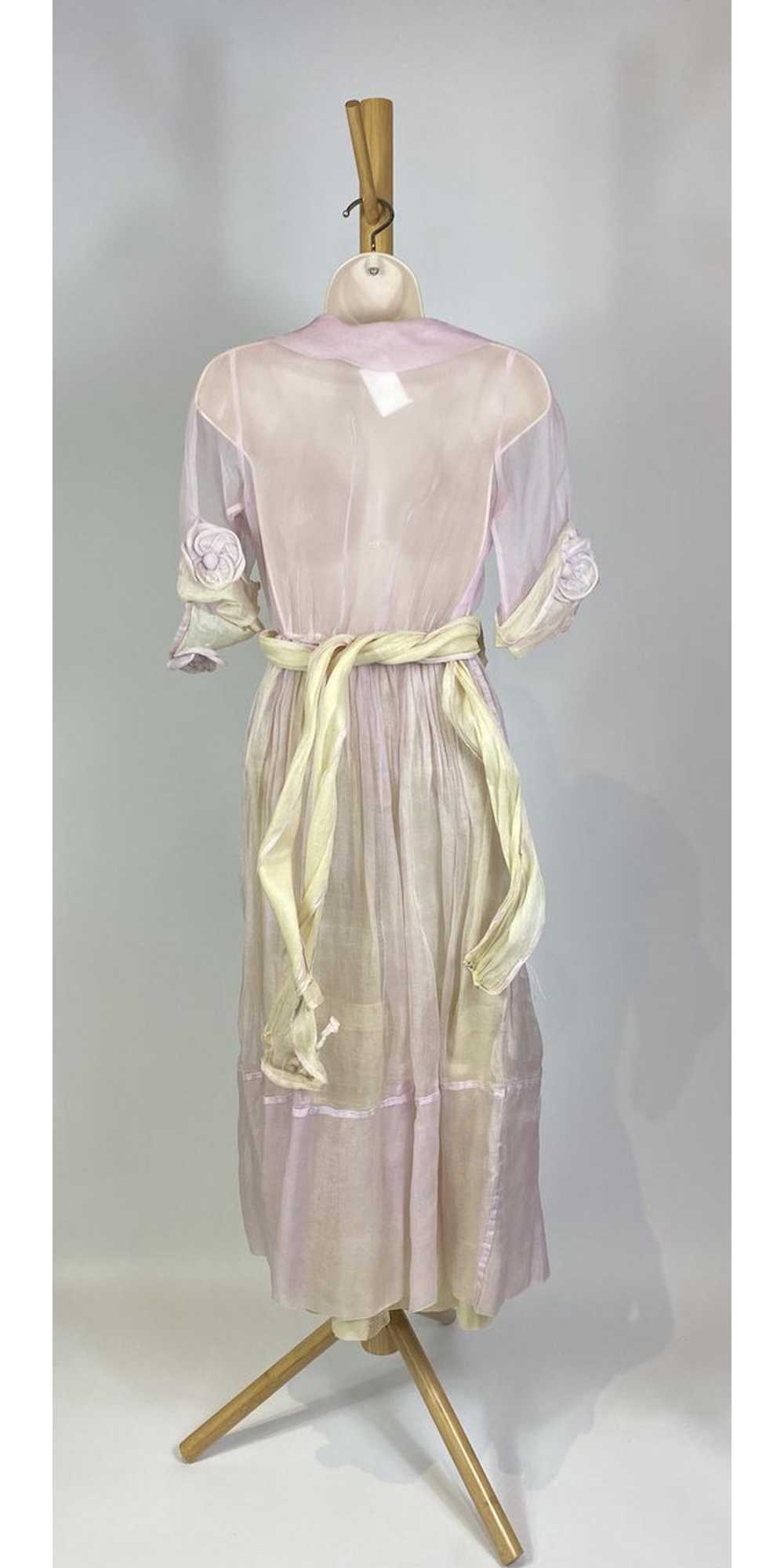 1920s Pastel Silk Chiffon Rosette Embellished Dre… - image 8