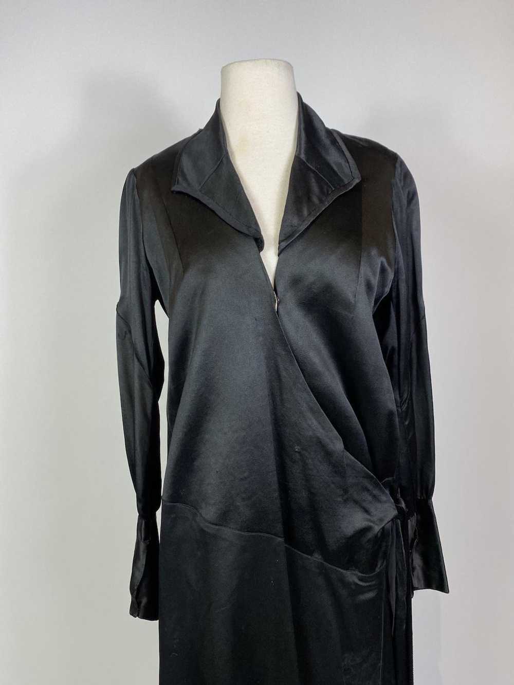 1920s Black Silk Satin Long Sleeve Wrap Flapper D… - image 2