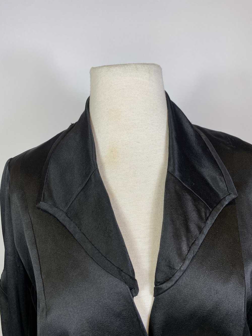 1920s Black Silk Satin Long Sleeve Wrap Flapper D… - image 3