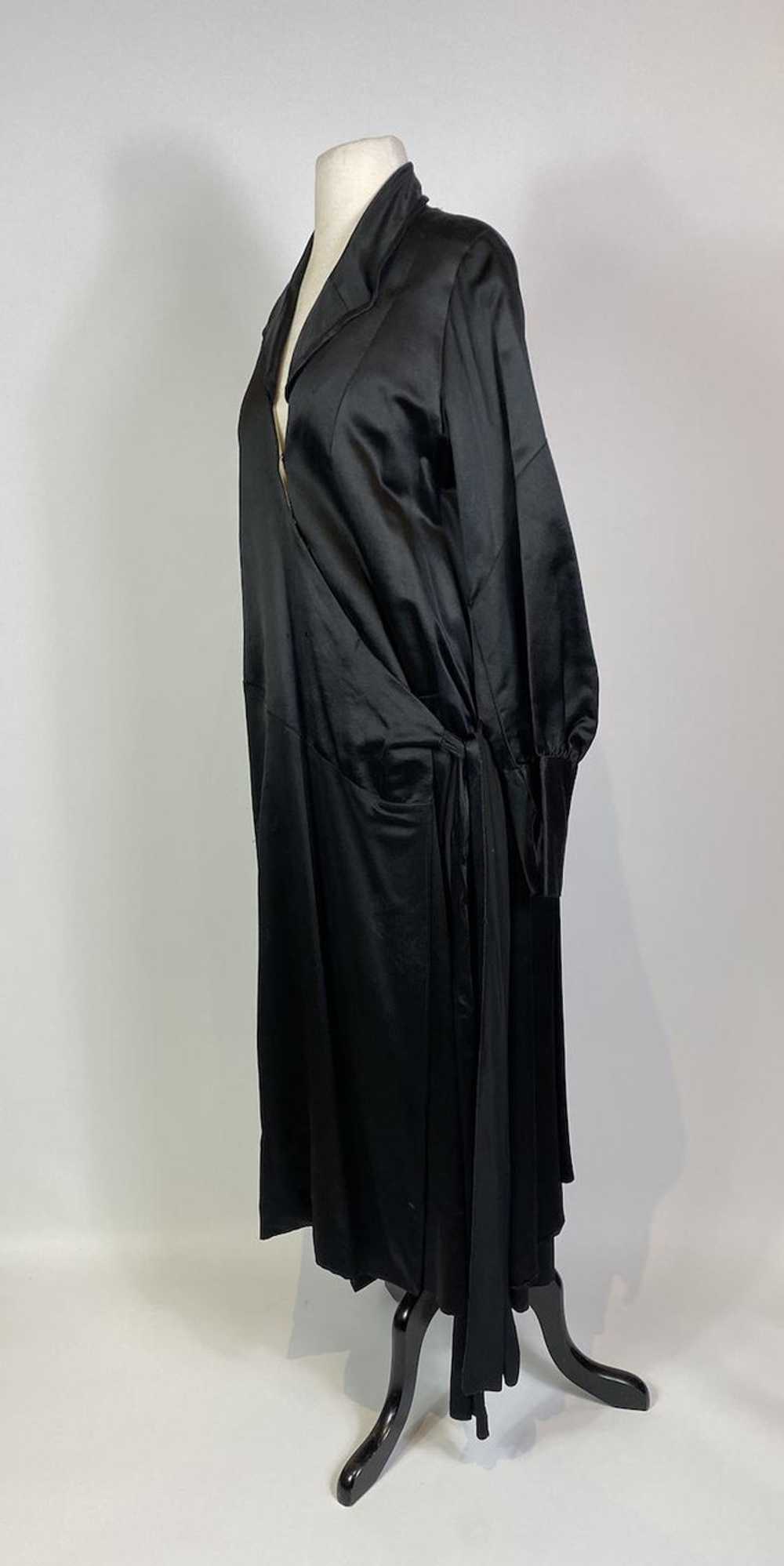 1920s Black Silk Satin Long Sleeve Wrap Flapper D… - image 5