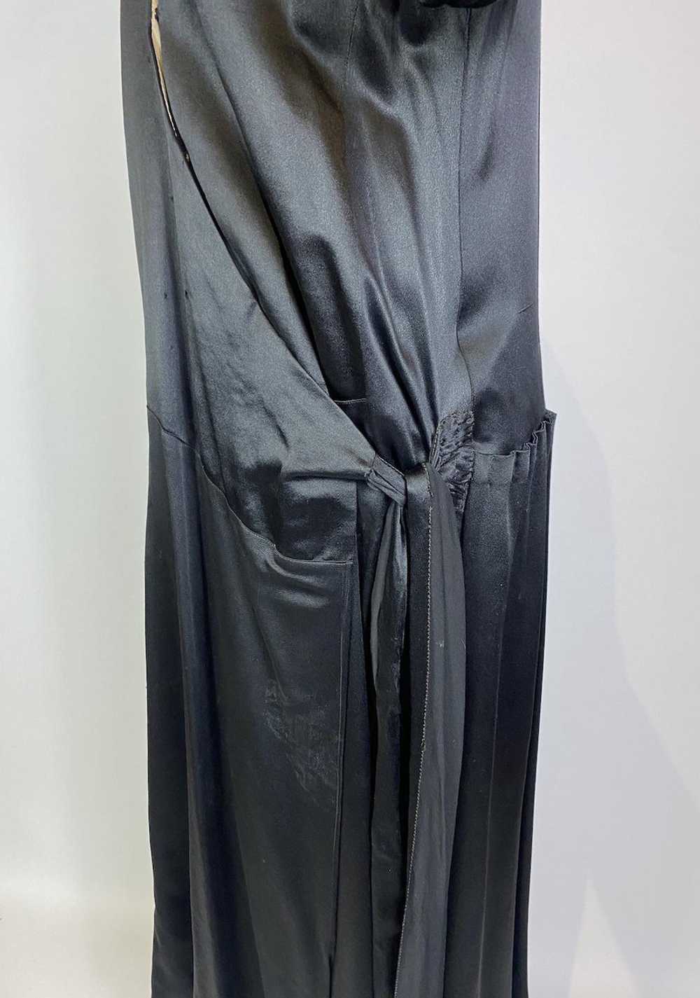 1920s Black Silk Satin Long Sleeve Wrap Flapper D… - image 6