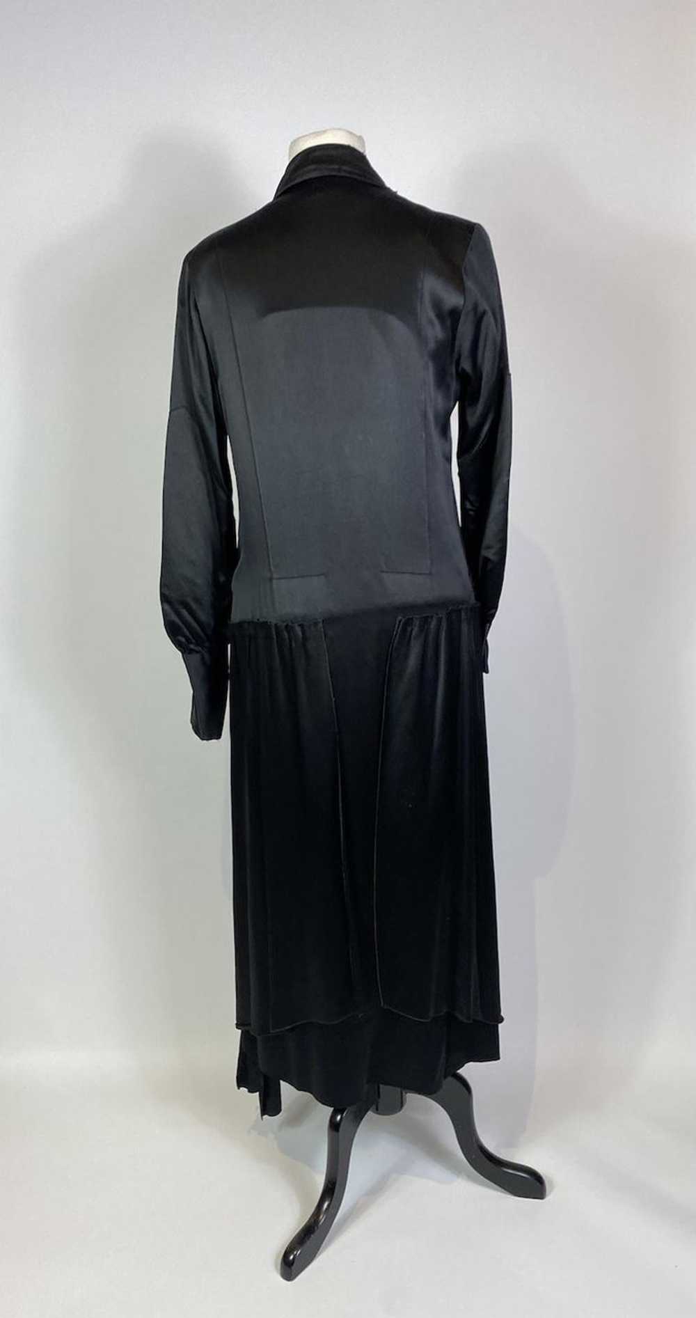1920s Black Silk Satin Long Sleeve Wrap Flapper D… - image 7