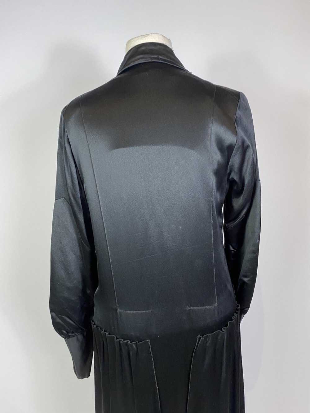 1920s Black Silk Satin Long Sleeve Wrap Flapper D… - image 8
