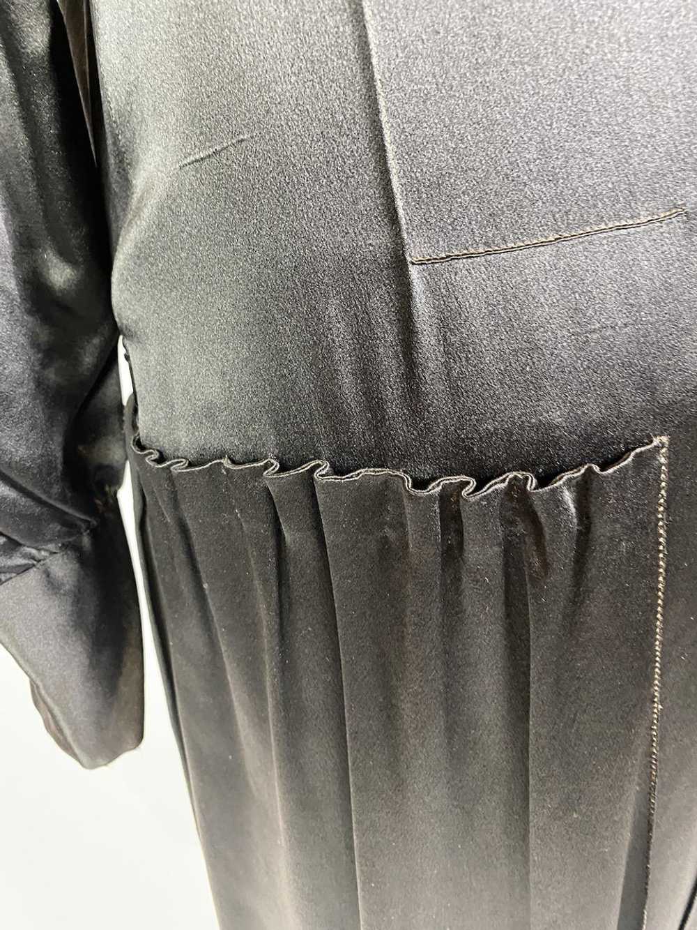 1920s Black Silk Satin Long Sleeve Wrap Flapper D… - image 9