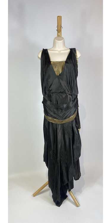 1920s Black Silk Jacquard Print Cocoon Flapper Dre