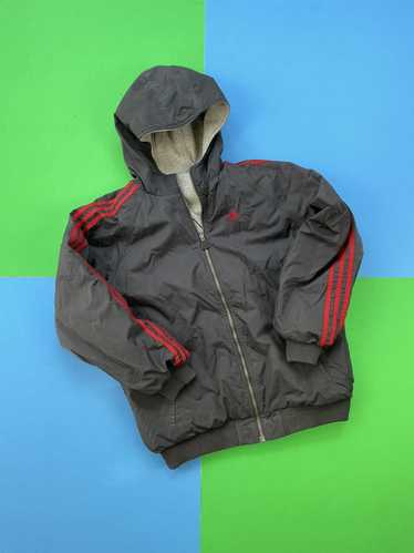 Adidas Reversible Hooded Jacket Y2K Windbreaker Black Grey 