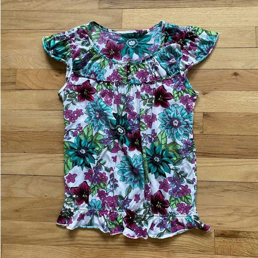 Macys Floral Patterned Green, Blue, and Purple Bl… - image 1
