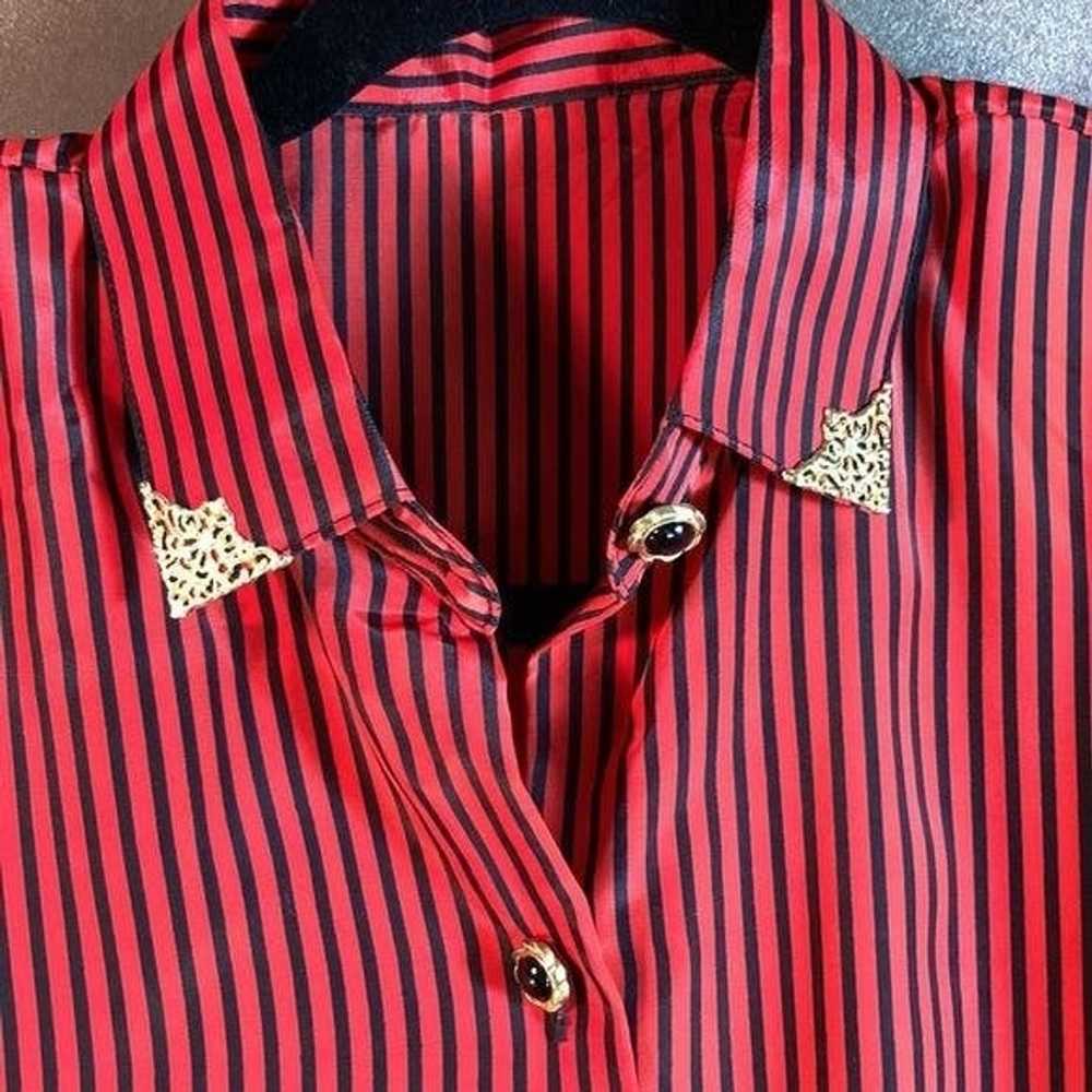 Vintage 90’s Striped Blouse Shirt Gold Collar Tip… - image 3