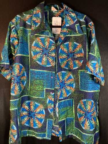 Vintage Vintage 50’s Hawaiian tiki shirt. “Barefoo
