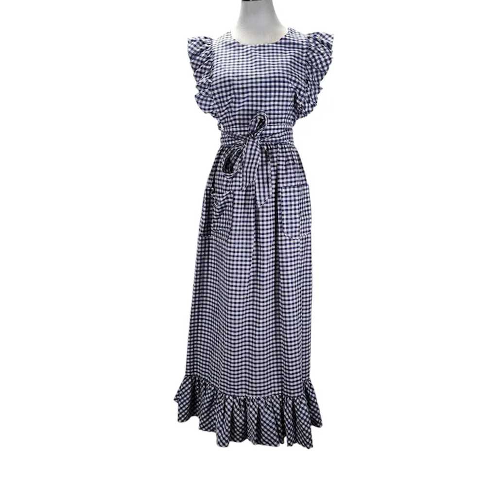 70s Pinafore Maxi Dress Size XS/S Blue Gingham - image 2