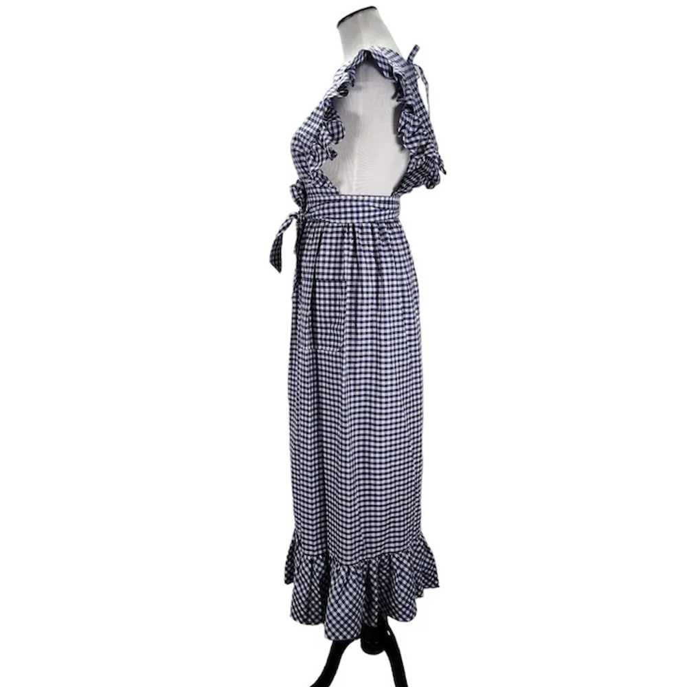 70s Pinafore Maxi Dress Size XS/S Blue Gingham - image 3