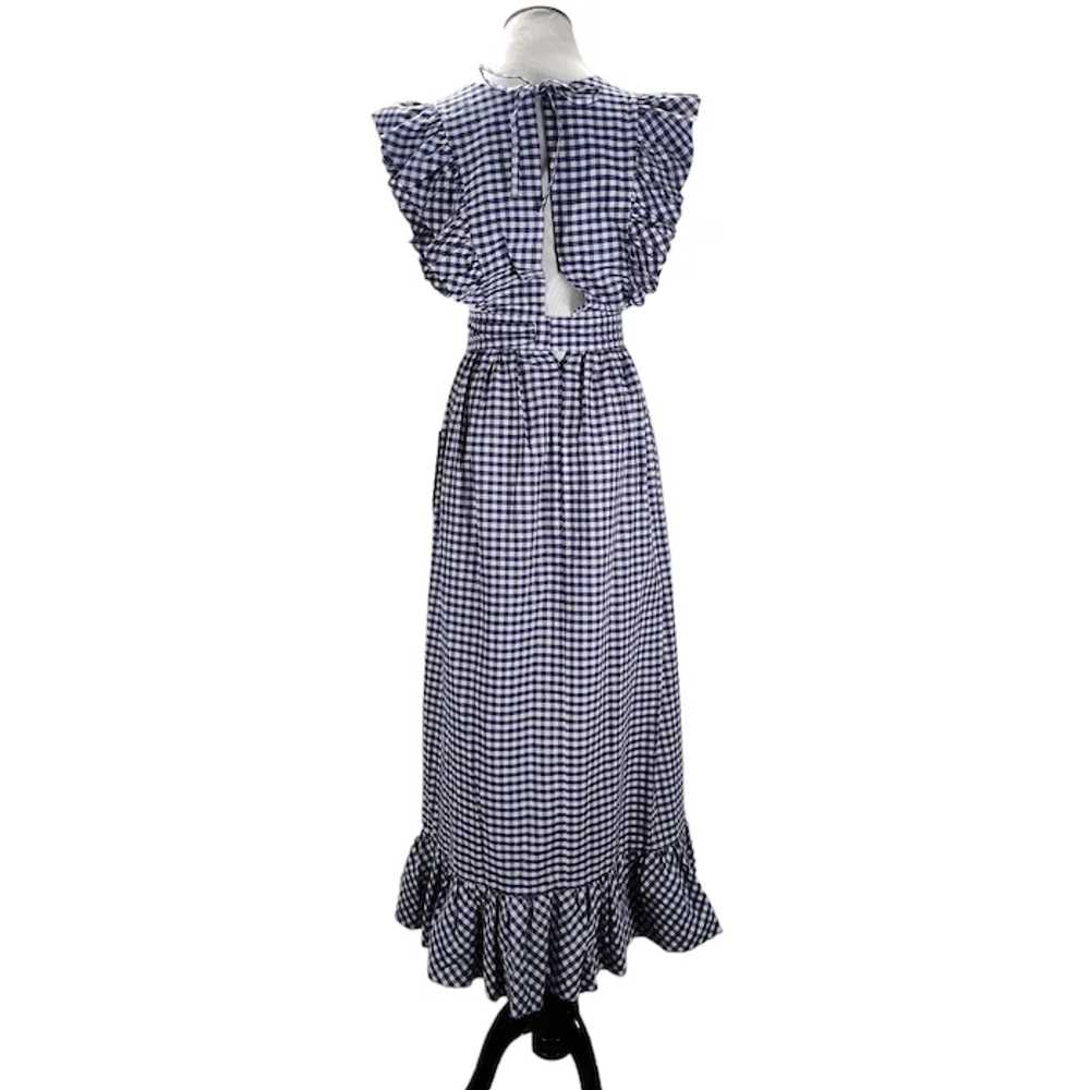 70s Pinafore Maxi Dress Size XS/S Blue Gingham - image 4