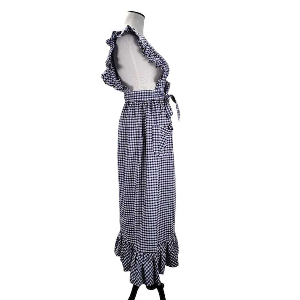 70s Pinafore Maxi Dress Size XS/S Blue Gingham - image 5