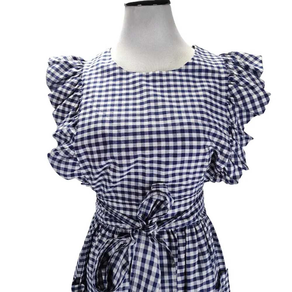 70s Pinafore Maxi Dress Size XS/S Blue Gingham - image 6