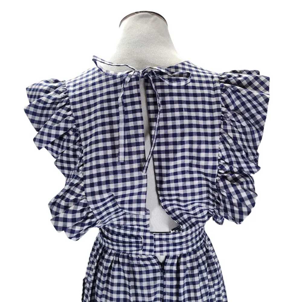 70s Pinafore Maxi Dress Size XS/S Blue Gingham - image 7