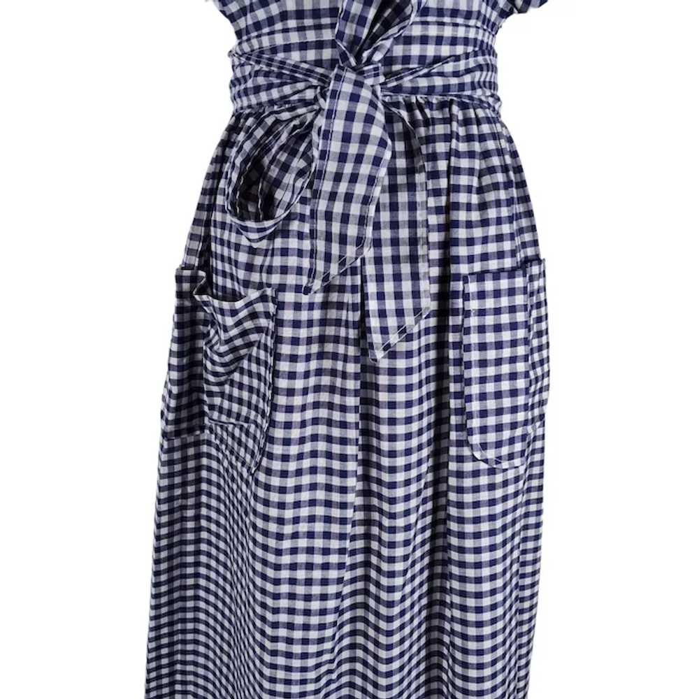 70s Pinafore Maxi Dress Size XS/S Blue Gingham - image 8