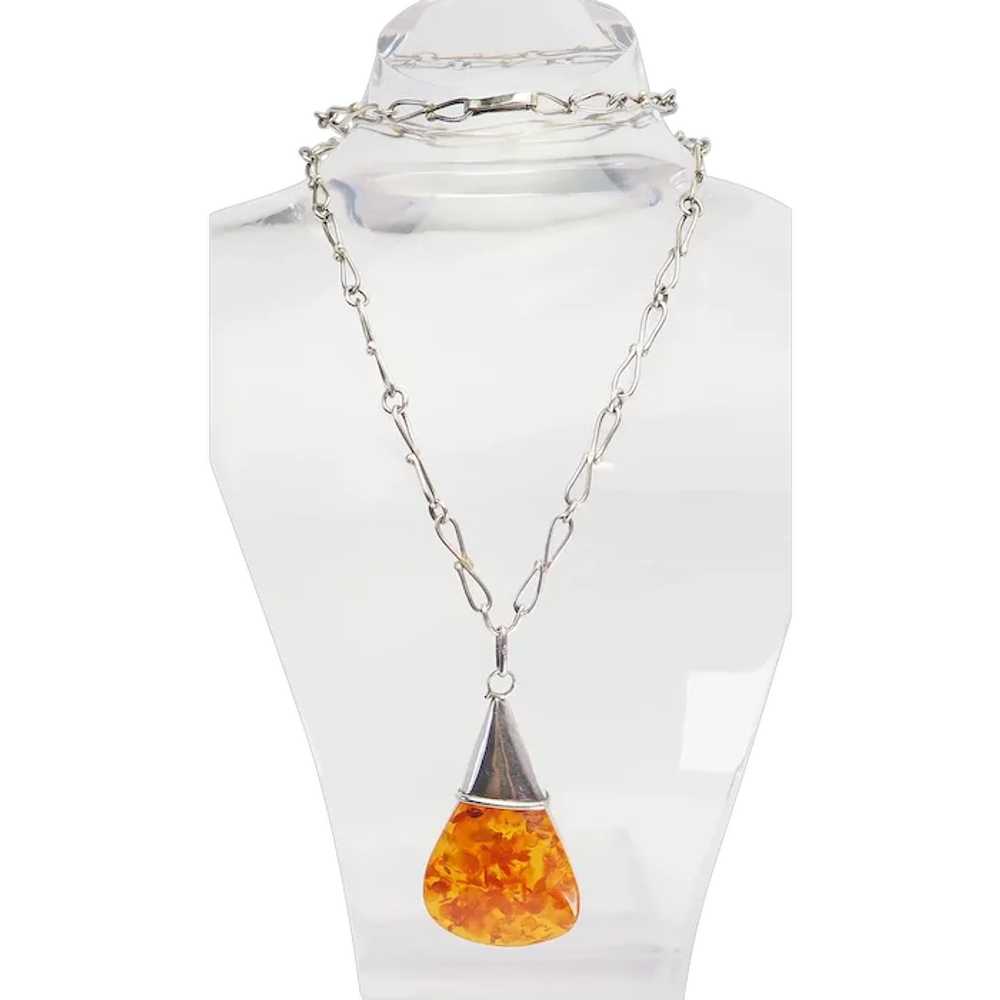 Stunning long sterling silver large amber pendant… - image 1