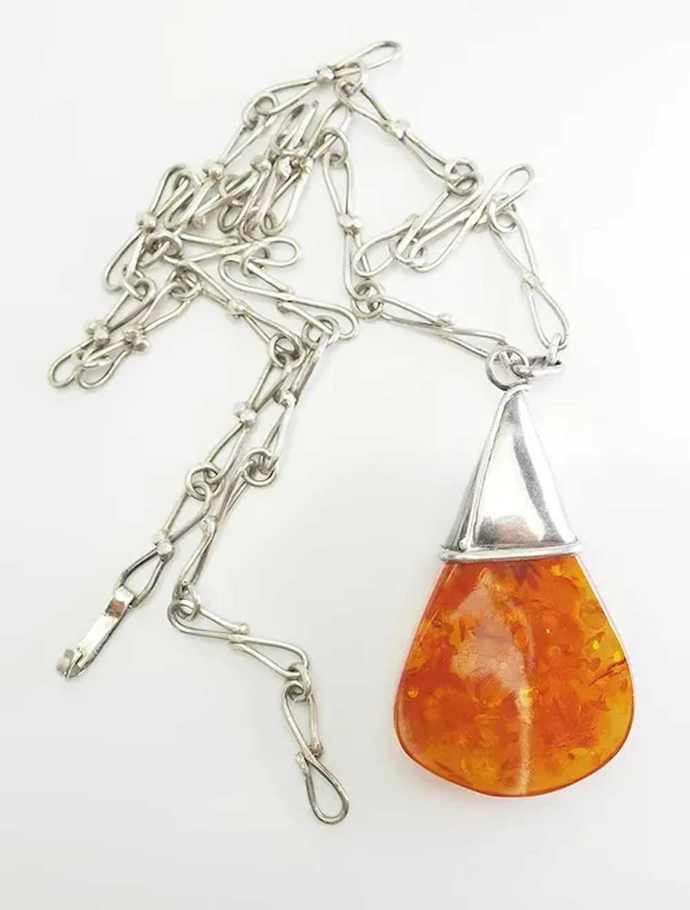 Stunning long sterling silver large amber pendant… - image 2