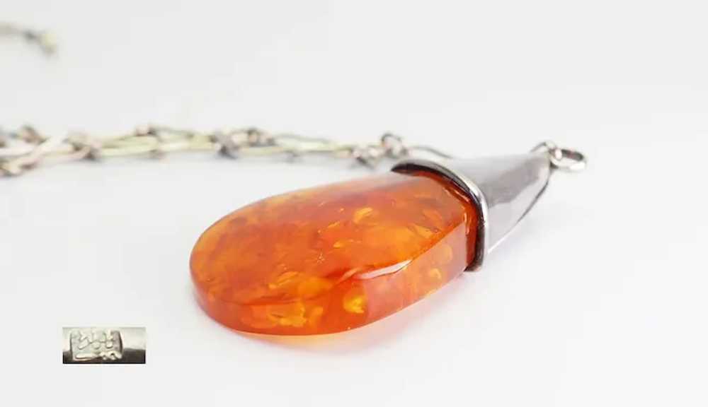 Stunning long sterling silver large amber pendant… - image 5