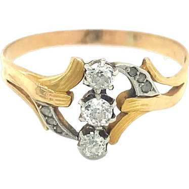 Art Nouveau Old Mine Cut Diamond 18K Gold Ring - image 1
