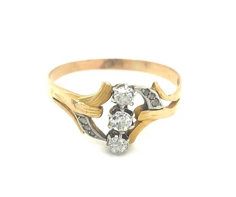 Art Nouveau Old Mine Cut Diamond 18K Gold Ring - image 2