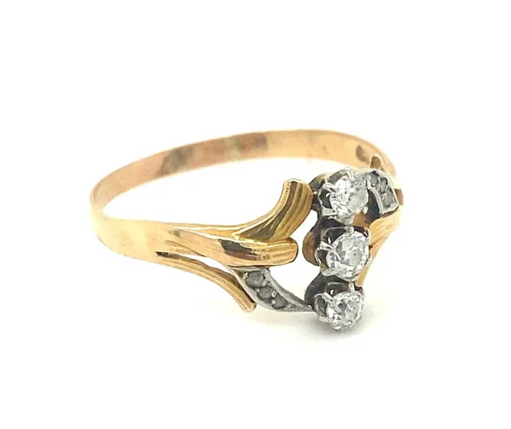 Art Nouveau Old Mine Cut Diamond 18K Gold Ring - image 3