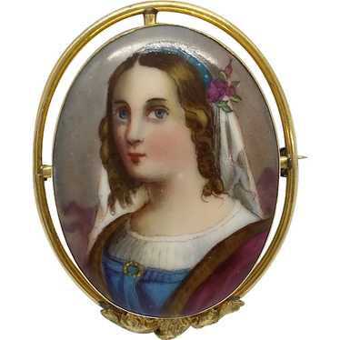 Victorian Miniature Portrait Brooch in 14K Gold