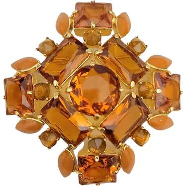 Joan Rivers Gold Tone Orange Open Back Rhinestone… - image 1