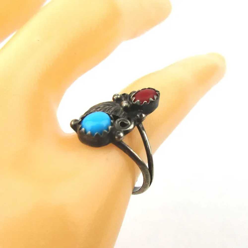 Sweet Old Navajo Sterling Silver Turquoise Coral … - image 2