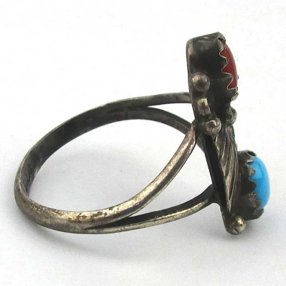 Sweet Old Navajo Sterling Silver Turquoise Coral … - image 4