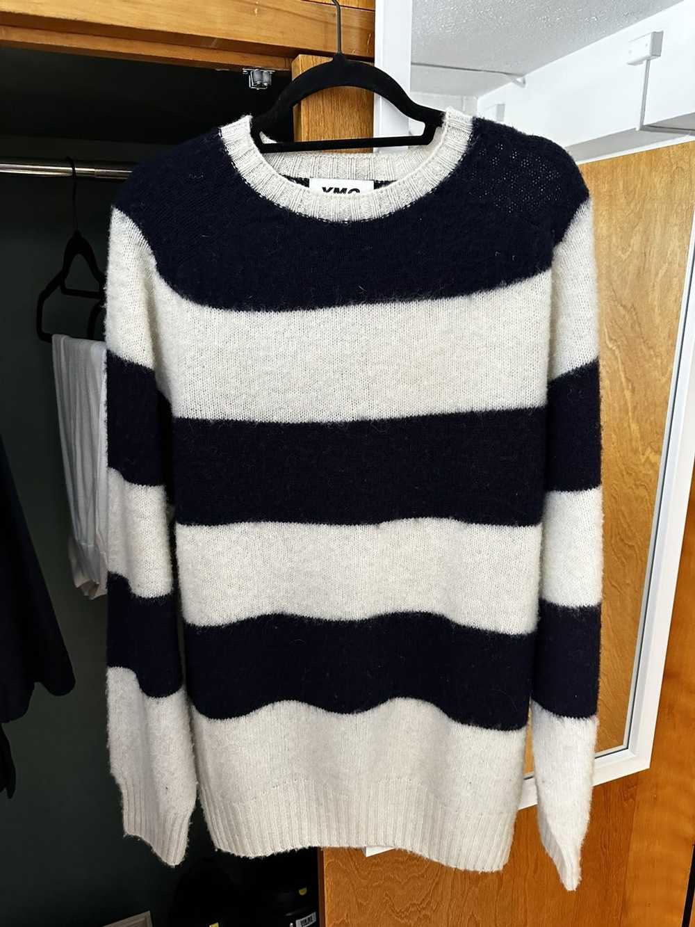 YMC White and blue striped mohair sweater - image 1