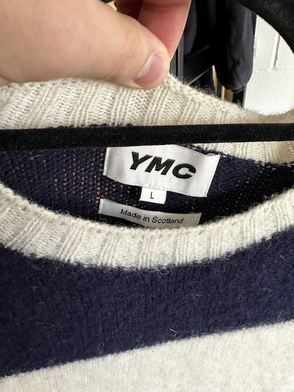 YMC White and blue striped mohair sweater - image 5