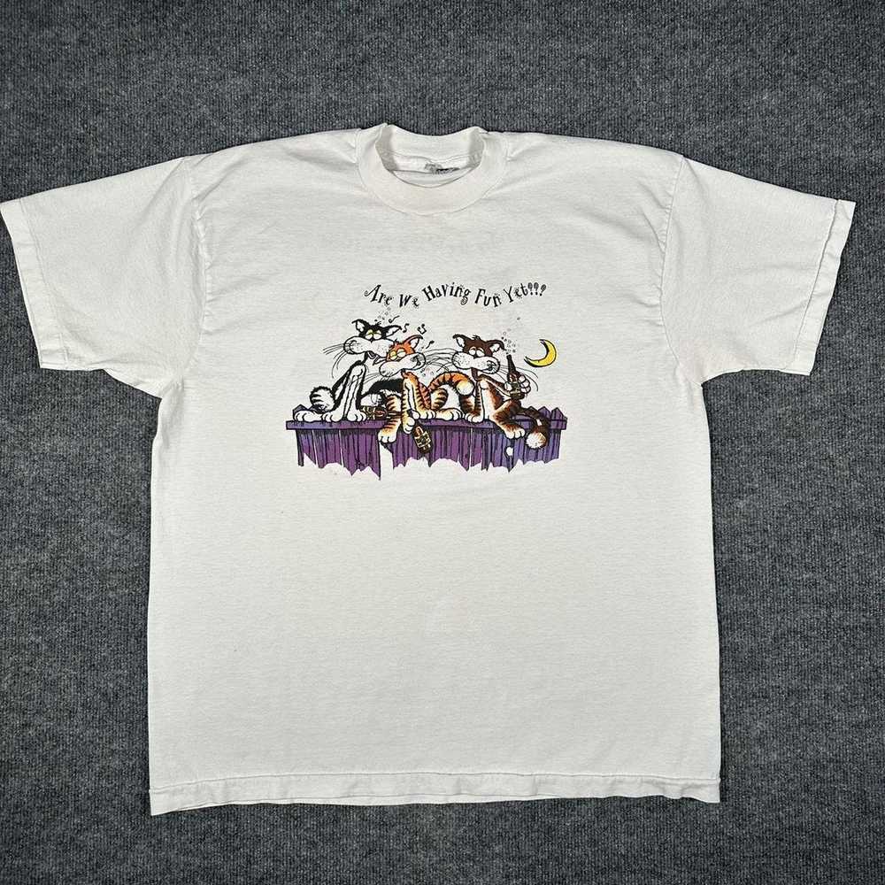 Animal Tee × Vintage vintage white funny cat beer… - image 2