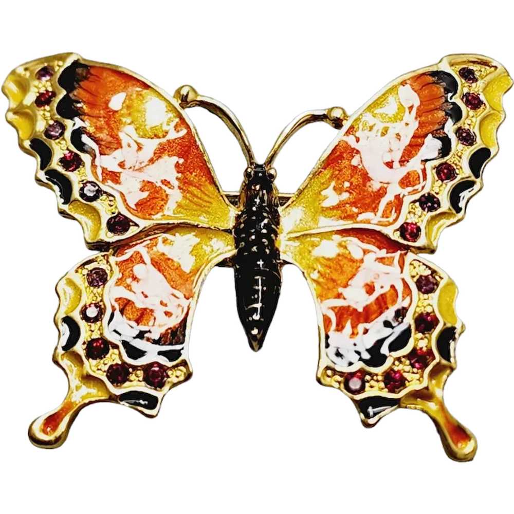 Vintage Vibrant Enameled Butterfly Brooch [A1679] - image 1