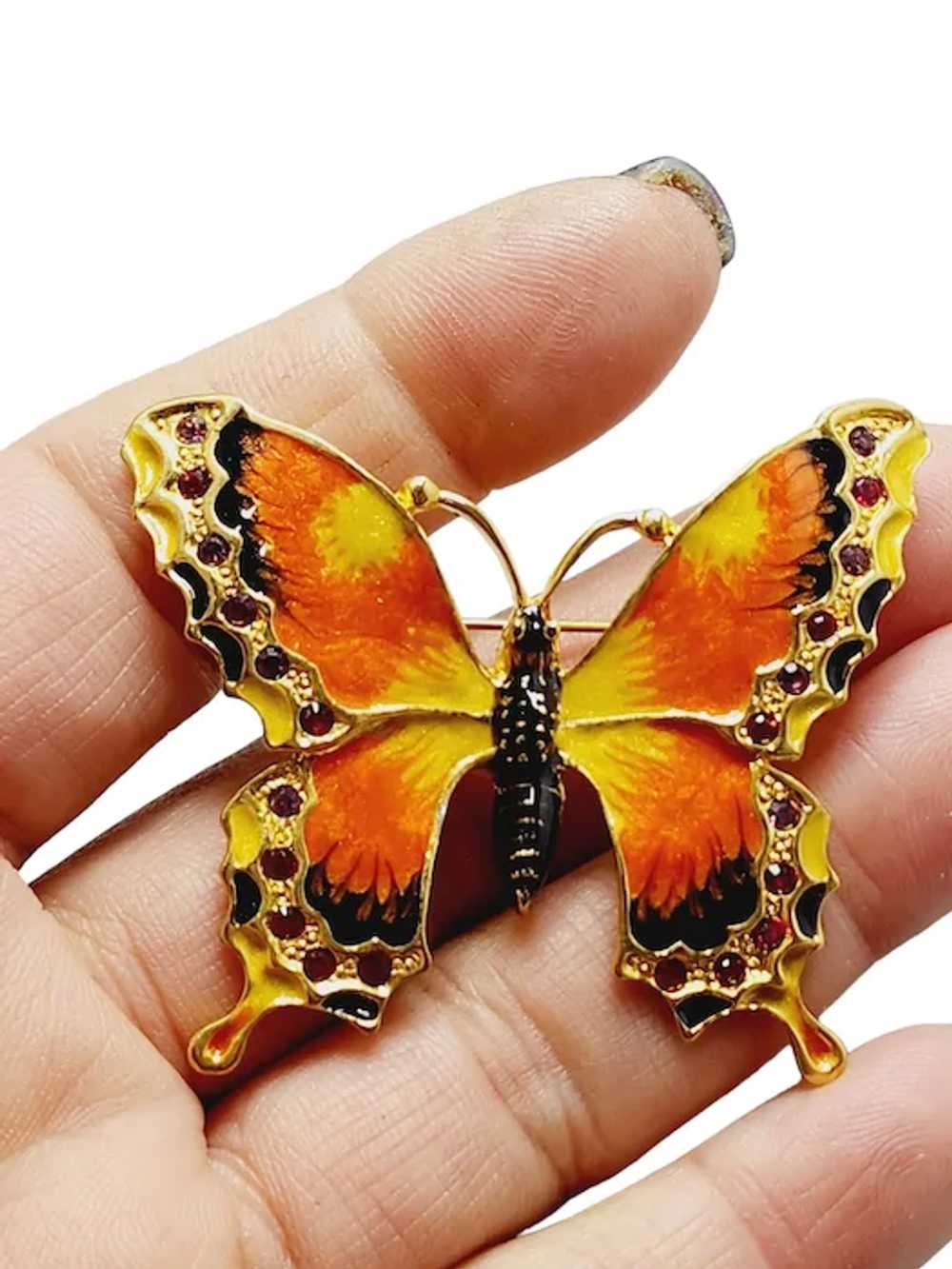 Vintage Vibrant Enameled Butterfly Brooch [A1679] - image 2