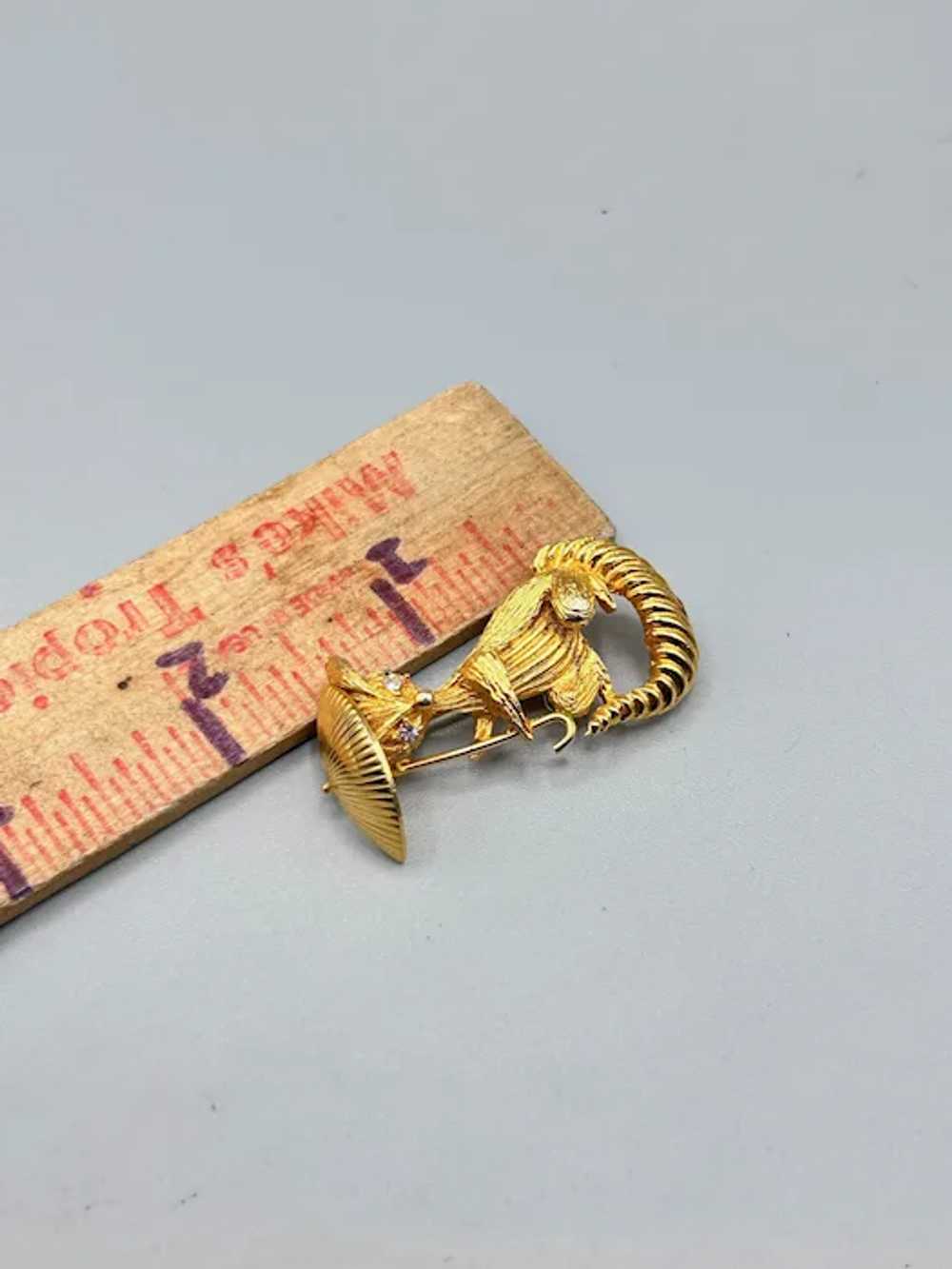 Signed Lemur Brooch Oriental Animal with Umbrella… - image 7