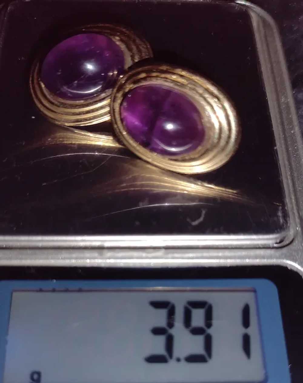 14k Oval  Amethyst Framed Button Earrings - image 6