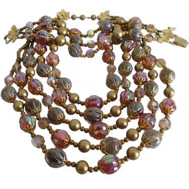 Vendome Five Strand Glass Bead Necklace Bracelet … - image 1