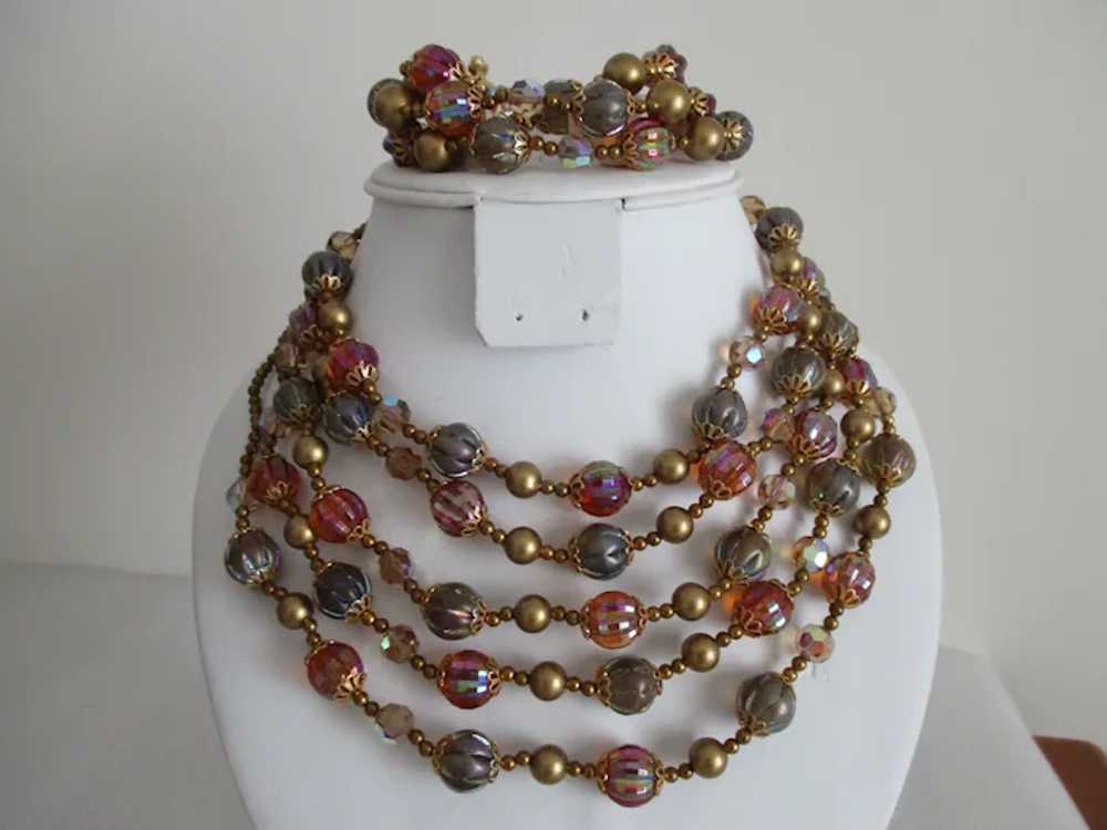 Vendome Five Strand Glass Bead Necklace Bracelet … - image 2