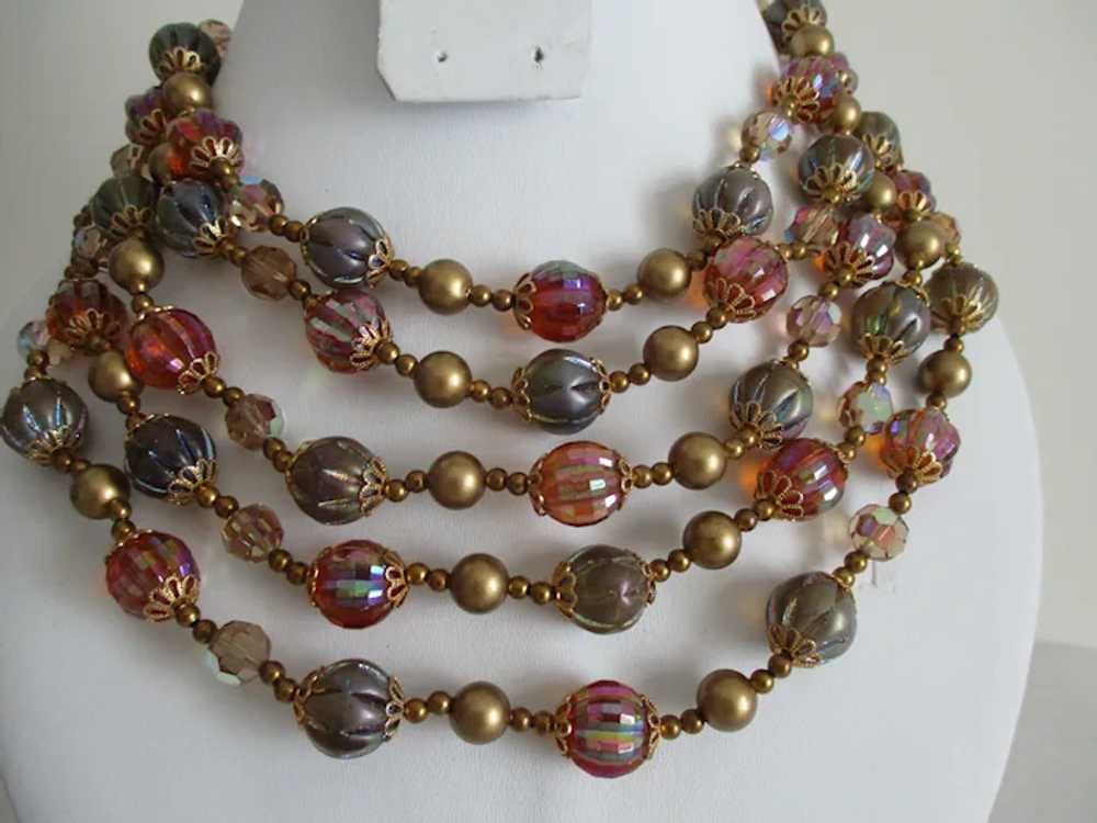 Vendome Five Strand Glass Bead Necklace Bracelet … - image 3