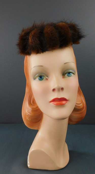 Vintage Dark Brown Mink Topper Hat, 1960s Evening,