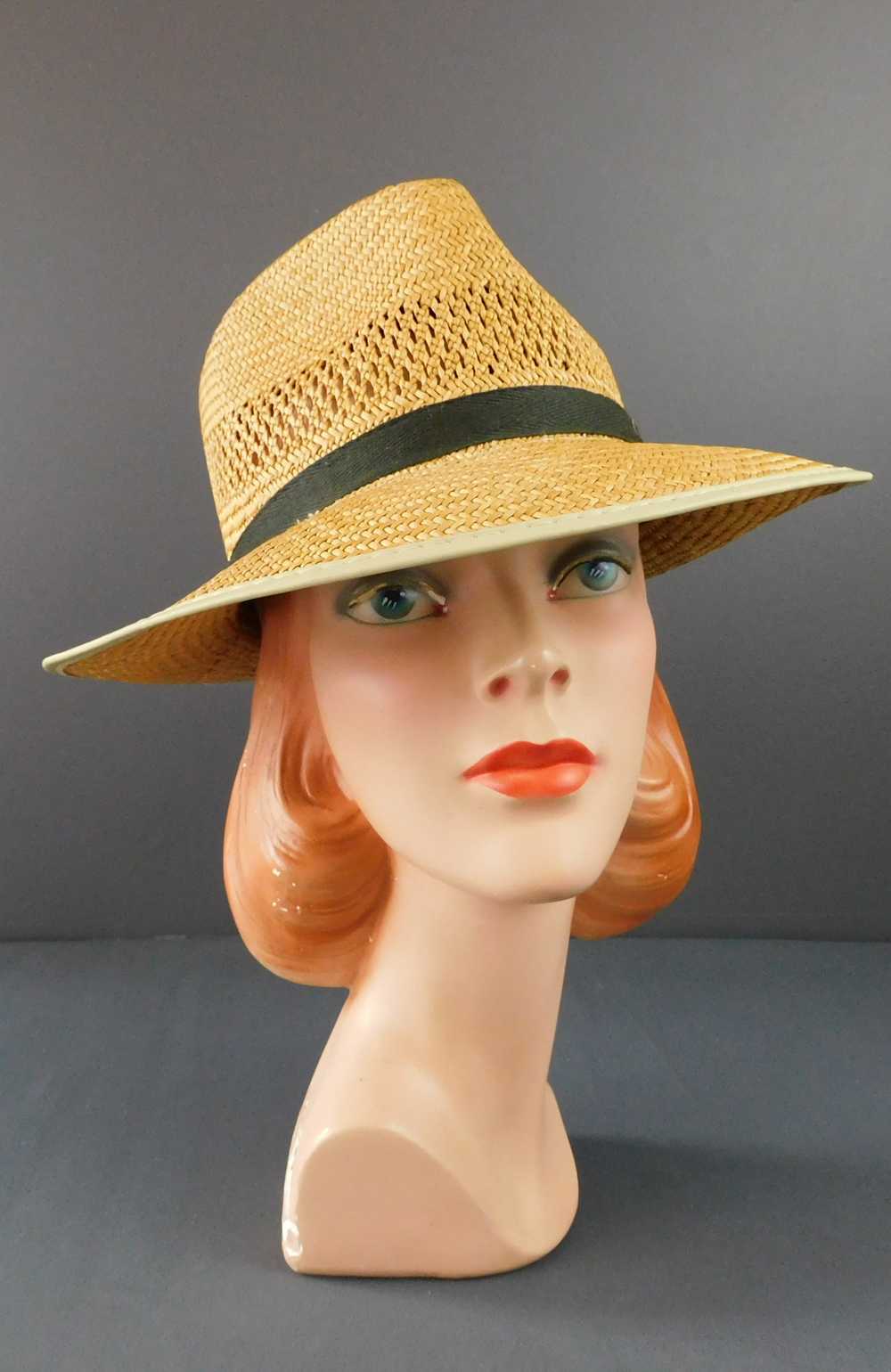 Vintage Straw Fedora Men's Hat 1960s, medium, 22-… - image 1