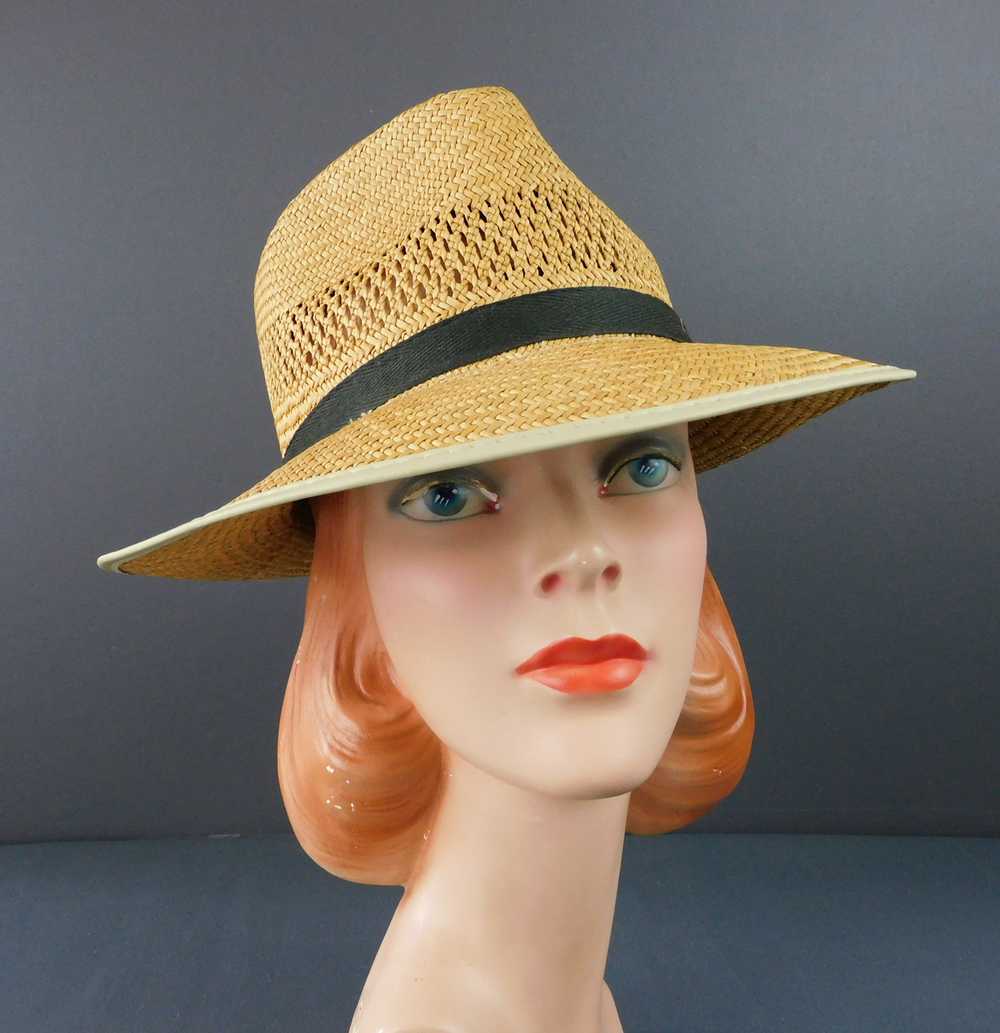 Vintage Straw Fedora Men's Hat 1960s, medium, 22-… - image 2