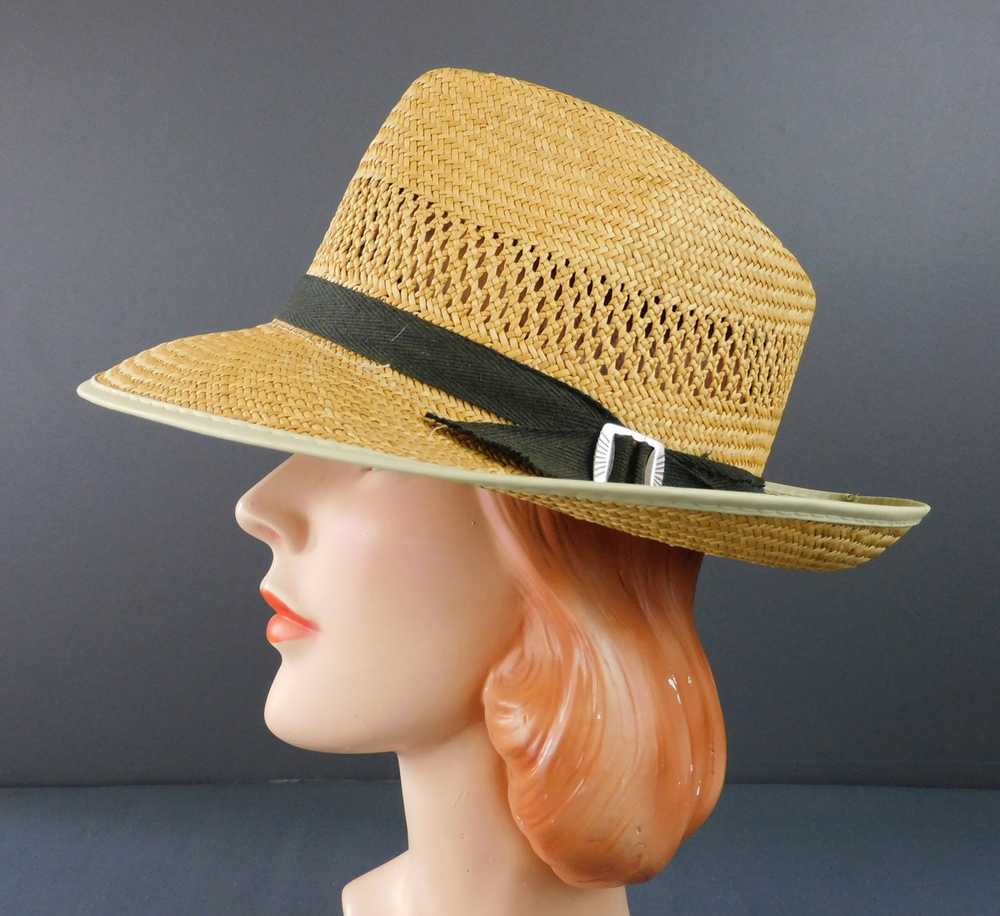 Vintage Straw Fedora Men's Hat 1960s, medium, 22-… - image 3